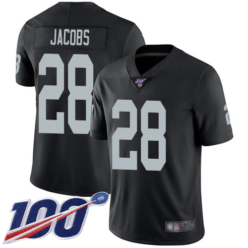 Men Oakland Raiders Limited Black Josh Jacobs Home Jersey NFL Football #28 100th Season Vapor Jersey